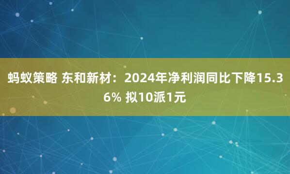 蚂蚁策略 东和新材：2024年净利润同比下降15.36% 拟10派1元